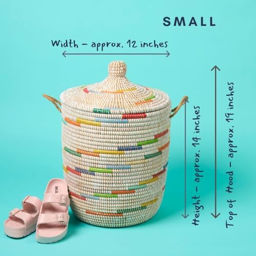 Wicker Laundry Basket, Colorful Pattern on White, 15" Wide, 19" Tall - size: Medium