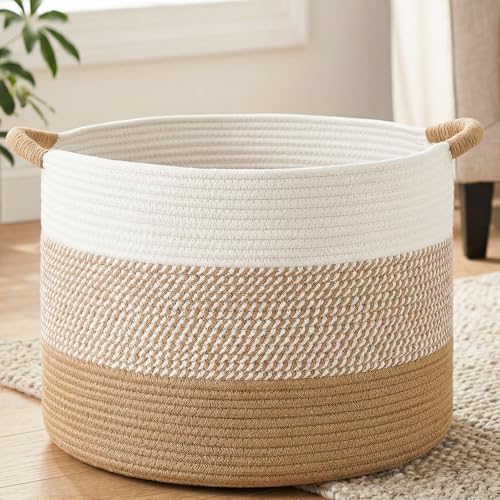 Artfeel 100L Large Cotton Rope Basket, Decorative Woven Blanket Storage for Living Room, Boho Toy Storage & Toy Box for Kids, Versatile Laundry Basket & Nursery Hamper for Blankets(Brown) - color: Brown, size: 100L
