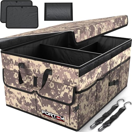 FORTEM Car Trunk Organizer - Collapsible Multi Compartment SUV Trunk Organizer, Non Slip Bottom, Adjustable Securing Straps, Soft Cover 50L (Desert, Standard) - color: Desert Camo, size: Medium (50L)