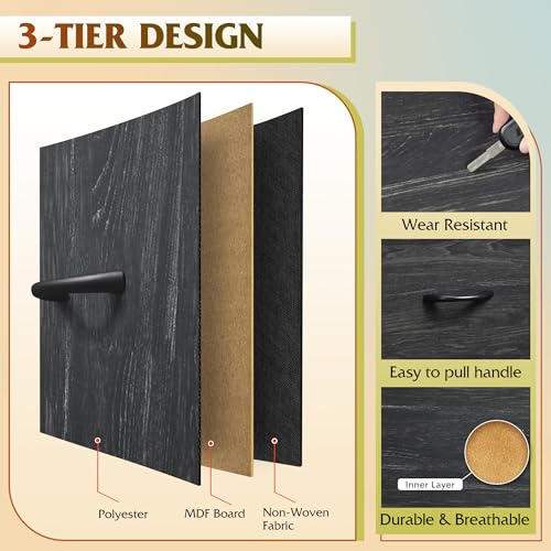 WLIVE Black Dresser for Bedroom, 6 Drawer Dresser, Storage Tower with Fabric Bins, Chest of Drawers for Closet, Living Room, Hallway - color: Charcoal Black Wood Grain Print