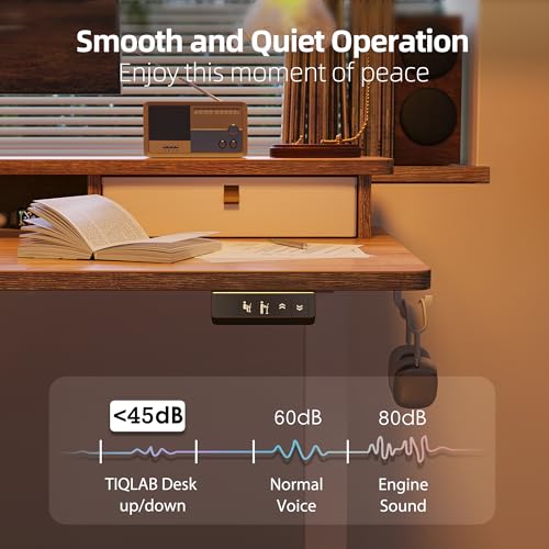 TIQLAB Standing Desk with Two Drawers, Stand Up Standing Desk Adjustable Height, Electric Sit Stand Table with Storage Shelf and Splice Board, 55 * 28 inch, Maple - color: Maple, size: 55*28 inch without keyboard tray