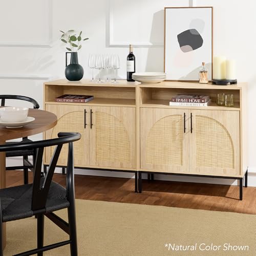Best Choice Products Rattan Sideboard Buffet Cabinet, Entryway Table, Accent Storage Cabinet, Console Table for Hallway, Living Room, Dining Room - Brown - color: Arched Rattan, Brown
