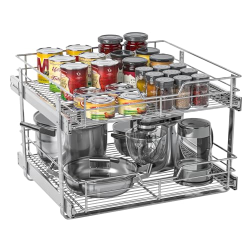 ZOINLIY Pull Out Cabinet Organizer, Versatile Slide Out Kitchen Organizers and Storage,Heavy Duty Drawer Cupboard Storage Basket, Smooth Sliding, Chrome Finish (2-Tiers-22¼''W×22“D) - size: 2-Tiers 22¼''W×22'D