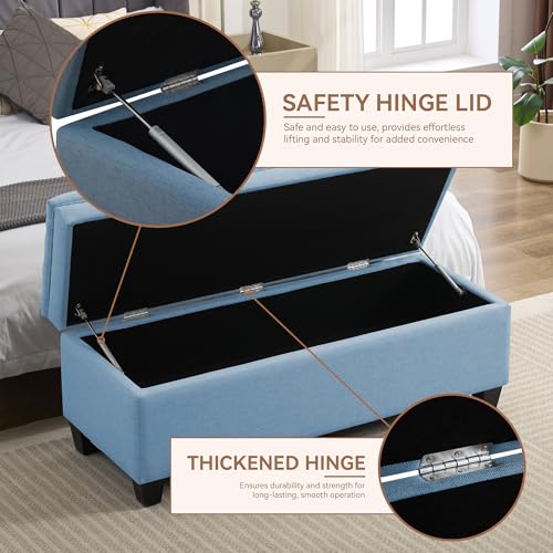WUTUTUEE 51" Fabric Storage Ottoman Bench, Upholstered Rectangle End of Bed Storage Ottoman Tufted Living Room Bedroom Bench with Safety Hinge, Solid Wood Legs, Loads 500 lb(Light Blue) - color: Light Blue-fabric