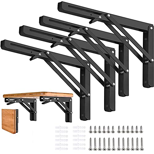 Folding Shelf Brackets - 10 Inch 4 Pcs Heavy Duty Metal Collapsible Triangle Shelf Bracket, DIY Wall Mounted Foldable Shelf Bracket, Space Saving for Bench Table - size: 10 Inch- 4 Packs