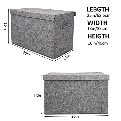 popoly 2 Pack Large Toy Box Chest with Lid, Collapsible Sturdy Toy Storage Organizer Boxes Bins Baskets for Kids, Boys, Girls, Nursery, Playroom, 25"x13" x16" (Linen Gray) - color: 2Pack Large Grey