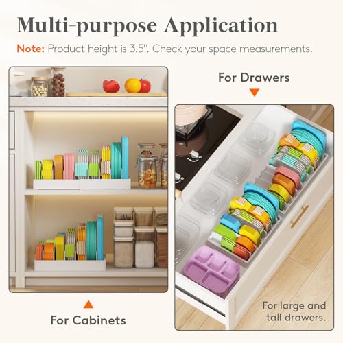 Lifewit Kitchen Cabinet Organizer for Food Contanier Lid, Lid Holder with 6 Adjustable Dividers & 7 Sections for Pantry Organizers and Storage, Home Drawer Organization, Large, 13" x 10" - size: Large(13" x 10")