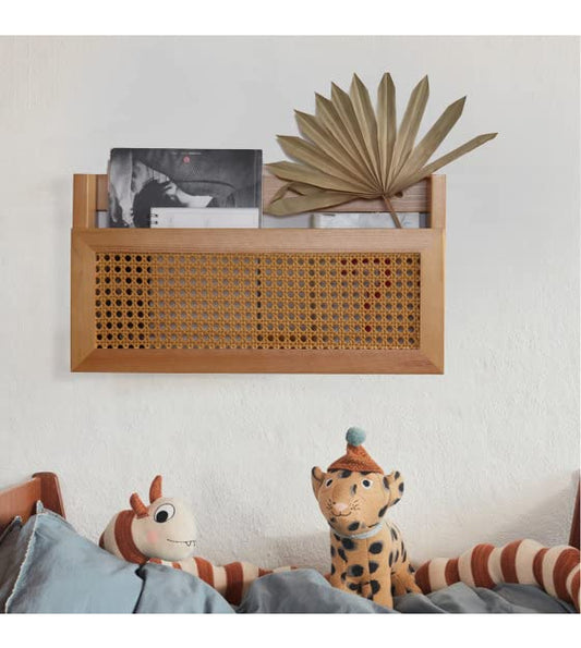 FRIADE Wall Magazine Rack with PE Rattan Grid,Size 17.3" x 4" x 9.4",File Holder For Entryway,Living Room,Waiting Room,Kids’ room,Office(Retro Brown)