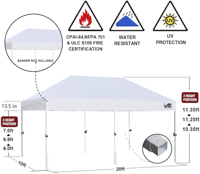 Eurmax USA Standard 10'x20' Patio Pop Up Canopy Tent Commercial Instant Canopies with Heavy Duty Roller Bag,Bonus 6 Sand Weights Bags (Navy Blue)