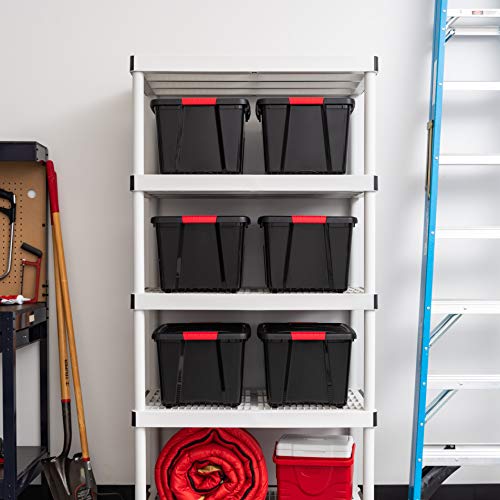IRIS USA 40 Qt Stackable Plastic Storage Bins with Lids, 6 Pack - BPA-Free, Made in USA - Garage Organizing Solution, Latches, Durable Nestable Containers, Secure Pull Handle - Black - size: 40 Qt, style: 6 Pack