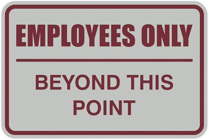 All Quality Classic Framed Employees Only Beyond This Point Wall or Door Sign | Easy to Install Business Signage - Medium (Light Gray-Burgundy) 1 Pack