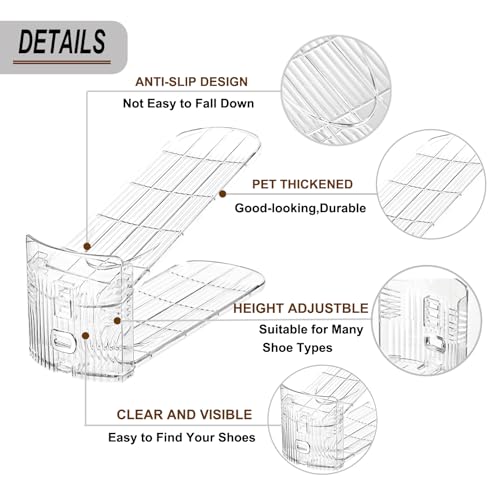 Shoe Slots Organizer for Closet 12Pack Adjustable Shoe Stacker Organizer Storage Shoe Rack Space Saver Storage Shoe Holder Organization (Transparent) - size: 12PACK-Standard