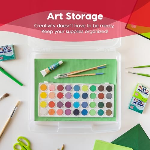 IRIS USA Board Game Storage Craft Organizer Box with Snap-Tight Latch Lid, 10-Pack Portable Plastic Case Bin for Puzzles, Magazines, Hobbies, Art Supplies, Fits 8.5" x 11" & A4 Papers, Slim, Clear - size: 10 Pack