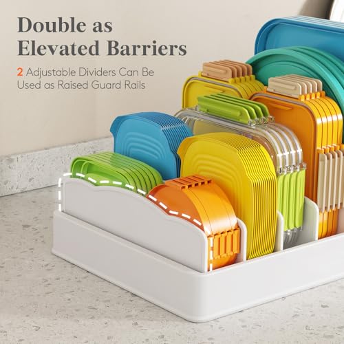 Lifewit Kitchen Cabinet Organizer for Food Contanier Lid, Expandable Lids Holder with 8 Adjustable Dividers & 9 Sections for Pantry Organizers and Storage, Home Drawer Organization, Large, 9.8"-17" - size: Large(9.8-17.3" x 9.6")