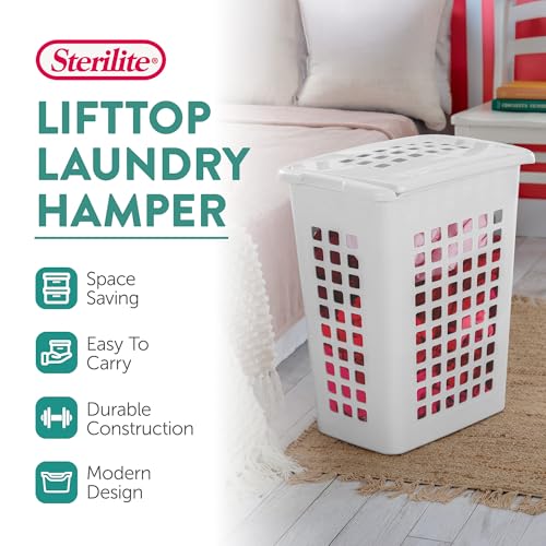 Sterilite Rectangular LiftTop Laundry Hamper with Lid, Handles to Easily Carry Clothes Between the Laundry Room and Bedroom, Plastic, White, 8-Pack - size: 8 Pack