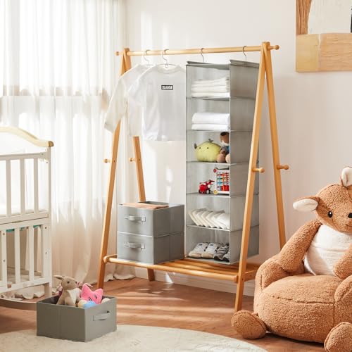 MAX Houser 6 Tier Shelf Hanging Closet Organizer, Closet Hanging Shelf with 2 Sturdy Hooks for Storage, Foldable (Light Grey) - color: Light Grey