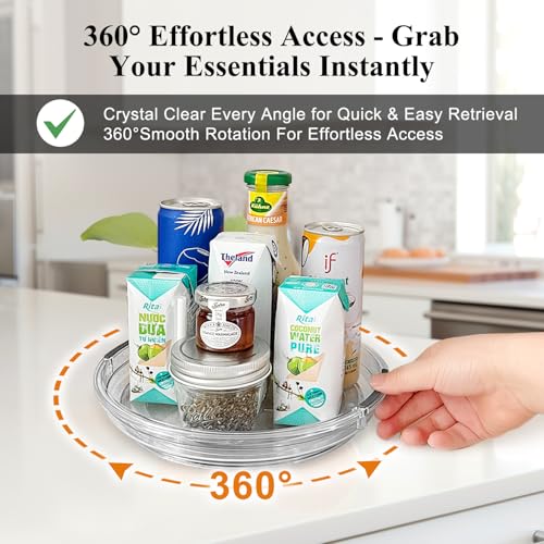 Clear Lazy Susan Organizer Turntable for Cabinet Table Top, 9.25 Inch 2 Pack 360 Rotating Spinning Makeup Organizer for Vanity, Kitchen Storage Rack Heavy-Duty Pantry Spices Tray Countertop Organizer - size: 9.25 inch 2 Pack
