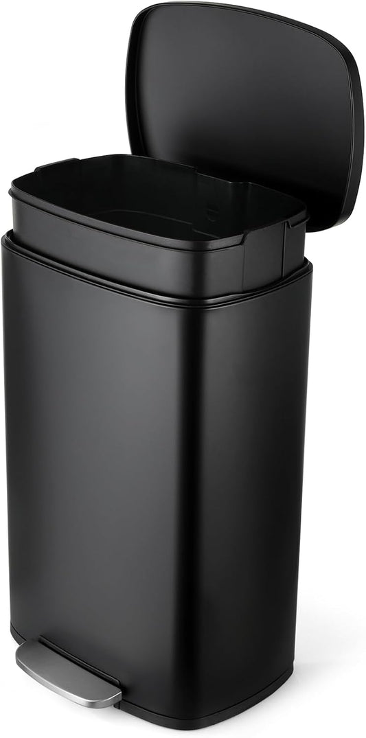 13.2 Gal Kitchen Trash Can, 50L Recycling or Garbage Bin, Brushed Stainless Steel Waste Basket, Soft&Quiet Close Dustbin, with Step-On Pedal, Removable Inner Bucket, for Home, Office, LIving Room
