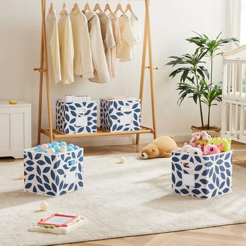 MAX Houser 6 Pack Foldable Fabric Storage Bins with Handles - Ideal for Closet Organization, Bedroom and Nursery（Blue, 12"x12"x12"） - color: 2 blue