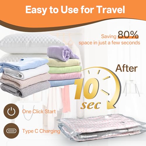 Vacuum Storage Bag with Rechargeable Cordless Pump, 15 Pack Vacuum Seal Space Saver Bags for Clothing Clothes Travel Home - size: 15 Bags with Cordless Pump