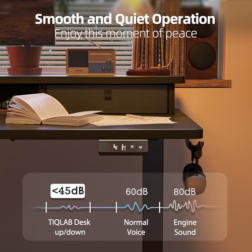 TIQLAB Standing Desk with Two Drawers, Stand Up Standing Desk Adjustable Height, Electric Sit Stand Table with Storage Shelf and Splice Board, 63 * 24 inch, Black - color: Black, size: 63*24 inch without keyboard tray