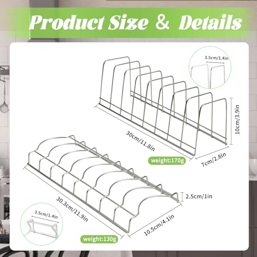 4 Pack Pot Lid Organizer for Cabinet with Plate Drying Rack, Stainless Steel Pot Lid Holder for Kitchen, Small Dish Drainer, Serving Trays Container, Counter Storage Shelf for Pans Pots Cutting Boards