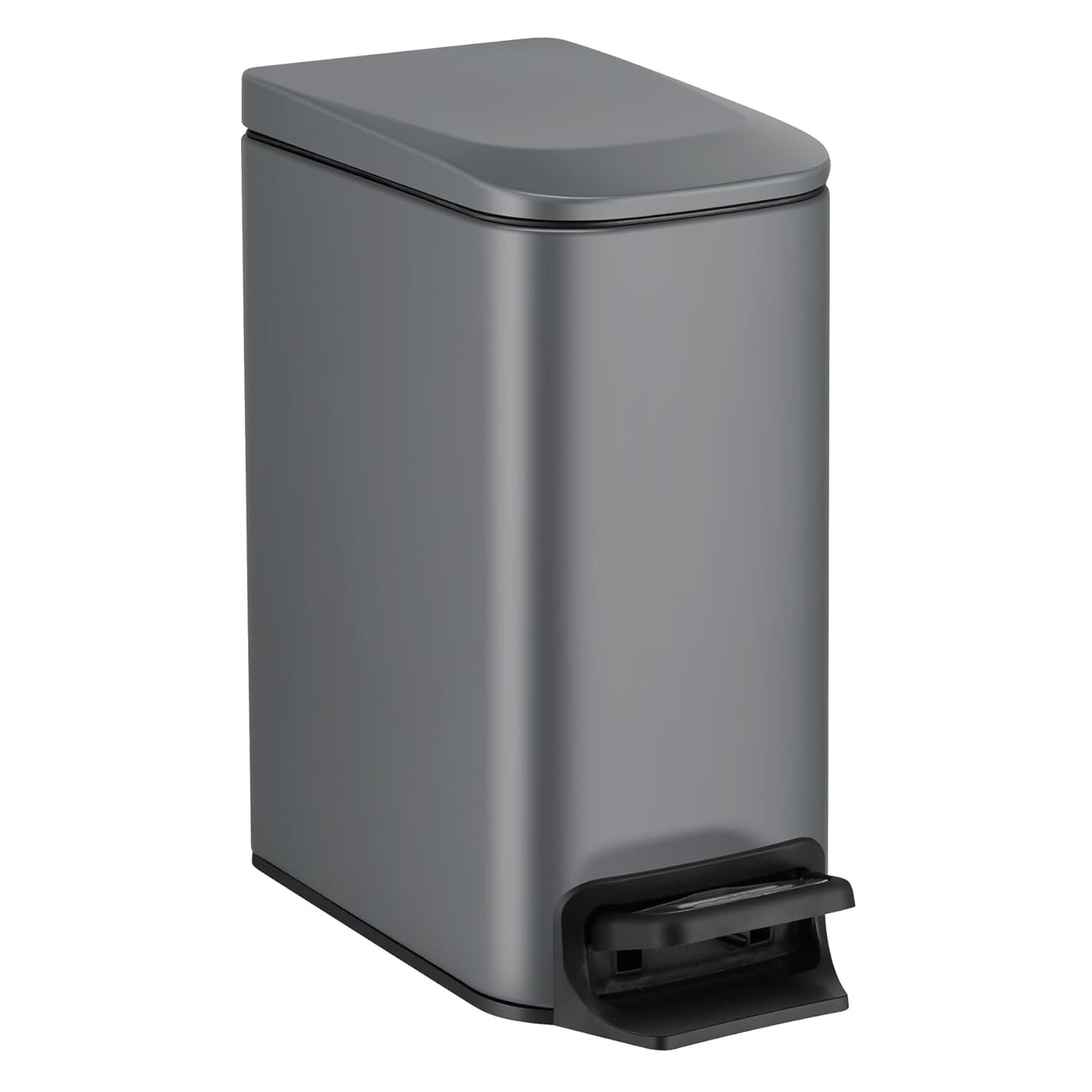 TIPGO Slim Bathroom Trash Can with Lid Soft Close, 6 Liter / 1.6 Gallon Stainless Steel Garbage Can with Removable Inner Bucket, Step Pedal, Small Trash Cans for Bedroom, Office, Kitchen (Grey)