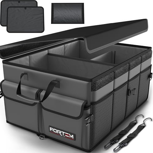 FORTEM Trunk Organizer For SUV Car Trunk Organizer, Foldable Storage, Car Accessories for Women Men, Collapsible Bag, Perfect Christmas Gifts, 600D Oxford, Non Slip Bottom, Straps, Soft Cover (50L) - color: Grey, size: Medium (50L)