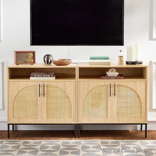Best Choice Products Rattan Sideboard Buffet Cabinet, Entryway Table, Accent Storage Cabinet, Console Table for Hallway, Living Room, Dining Room - Black - color: Arched Rattan, Black