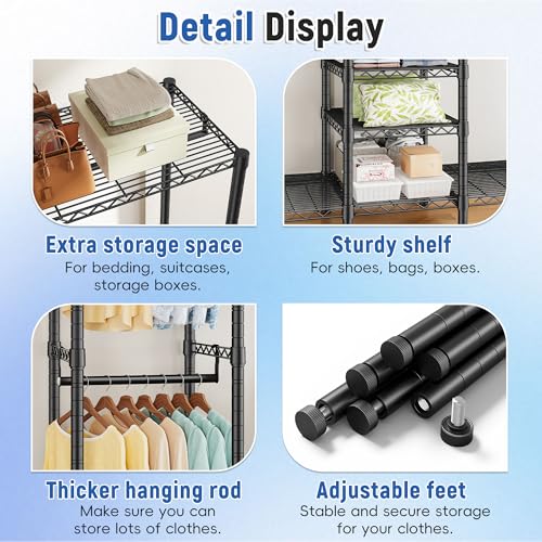 Raybee 88.2" W Clothes Rack Heavy Duty Clothing Racks for Hanging Clothes Extra Wide Portable Closet Loads 1200LBS Freestanding Garment Rack for Bedroom 88.2" W x 75.6" H x 15.7" D, Black - color: Black, style: NO COVER