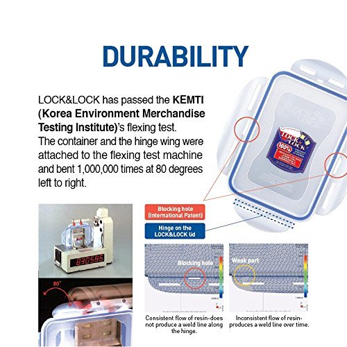 (Pack of 3) LOCK & LOCK Airtight Rectangular Tall Food Storage Container 43.96-oz / 5.49-cup