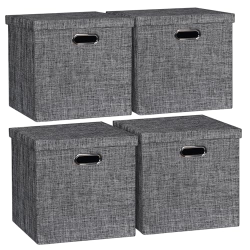 Posprica Storage Bins with Lids,13×13×13 Foldable Storage Cube Baskets Boxes Fabric Drawers for Closet Shelf Cabinet Bookcase,Set of 4,Black - color: Black, size: 13×13×13/4pcs with lids