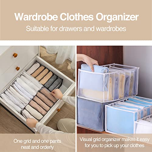 Wardrobe Clothes Organizer, 7 Grids Washable Portable Closet Organizer Mesh Separation Storage Box Foldable Closet Drawer Organizer for Underwear, Socks, Scarves, Jeans (Grey, 3 Jeans Grid) - size: 3 Jeans Grid