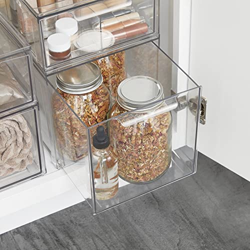 mDesign Plastic Stackable Bathroom Storage with Pull Out Bin Organizer Drawer for Cabinet, Vanity, Shelf, Cupboard, Cabinet, or Closet Organization - Lumiere Collection - 4 Pack - Clear - size: 8 x 12 x 8 (Pack of 4)