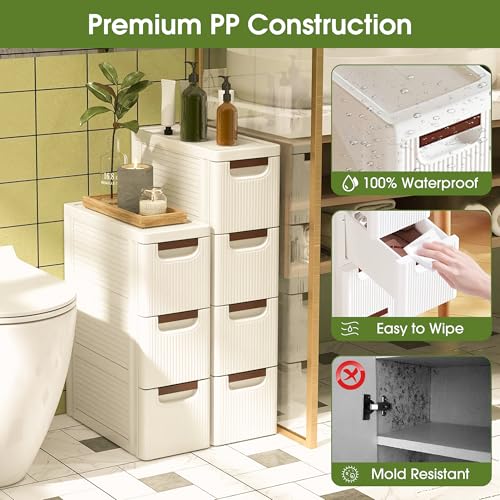 3 Drawers Narrow Storage Cabinet, Slim Bathroom Storage Cabinet, Plastic Rolling Cart Organizer for Small Spaces, Laundry, Office, Home, White - size: 3 Drawer