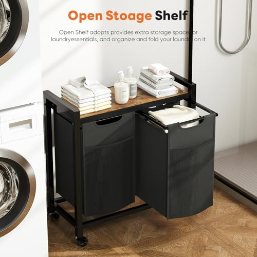 DUMOS Laundry Sorter 2 Section, 2 × 13.1Gal (99L) Rolling Laundry Basket with Pull-Out Removable Bags & Movable Wheels,Clothes Separator Hamper Cart for Laundry Room, Bathroom and Bedroom Organizer - size: 2 × 13.1 Gal (99L)