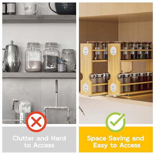 Jolitac Bamboo Pull Out Spice Rack for Cabinet, Slide Out Drawers, Space-Saving Seasoning Kitchen Pantry Sliding Vertical Organization, Easy to Install, 9.1" Wide, 3 Drawers(1.85" Wide), 2-Tier - size: 9.1" Wide, 3 Drawers(1.85" Wide), 2-Tier