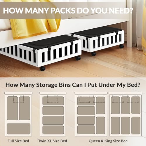 Gashell 2 Pack Bamboo Under Bed Storage with Wheels, 39”x20”x7.8” Lager Under Bed Storage Containers (White) - color: White