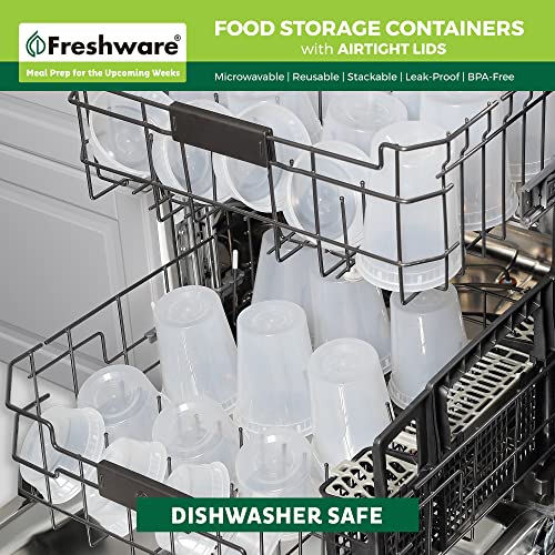 Freshware Food Storage Containers [50 Set] 8 oz Plastic Deli Containers with Lids, Slime, Soup, Meal Prep Containers | BPA Free | Stackable | Leakproof | Microwave/Dishwasher/Freezer Safe - size: 8 oz, 50-Set