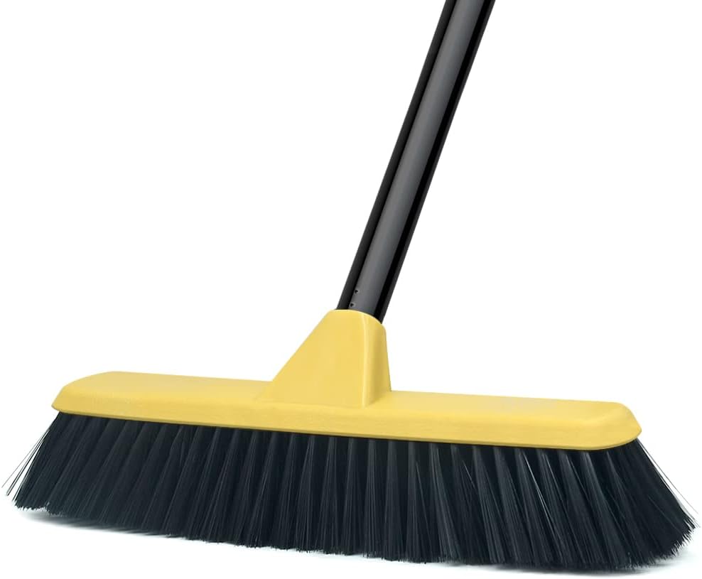 Push Broom with Long Handle, Floor Brush 51.6 inch Soft Bristle Broom 12.2" Wide for Cleaning Bathroom Kitchen Patio Garage Deck Tile