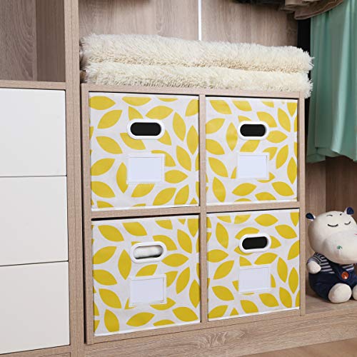 MAX Houser Fabric Storage Bins Cubes Baskets Containers with Dual Plastic Handles for Home Closet Bedroom Drawers Organizers, Foldable, Set of 4 (Yellow) - color: 28 yellow