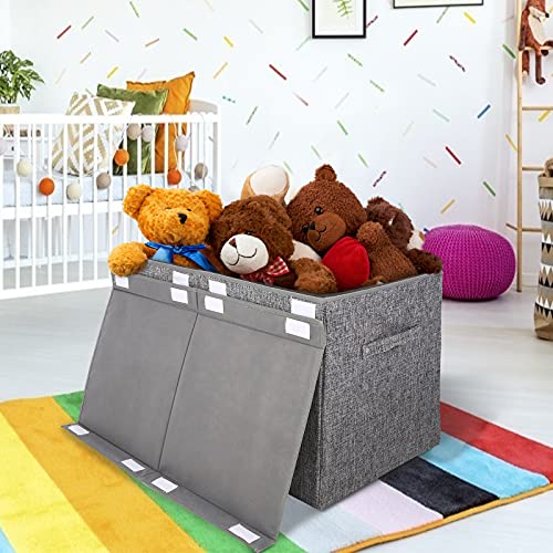 popoly Large Toy Box Storage with Lid, Collapsible Sturdy Toy Chest Storage Bin Box with Rivets Handles for Kids, Boys, Girls, Nursery, Playroom, Living Room, Bedroom, 25"x 13" x 16" (Linen Gray) - color: Large Grey