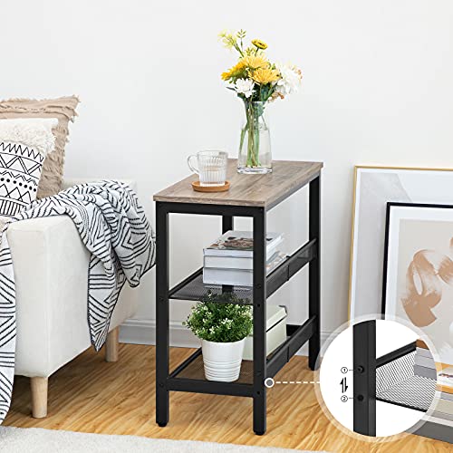 HOOBRO Side Table, 3-Tier Narrow End Table, Nightstand with 2 Flat or Slant Adjustable Shelves for Small Spaces, Hallway, Living Room, Bedroom, Sturdy, Easy Assembly, Greige and Black BG23BZ01G1 - color: Greige + Black