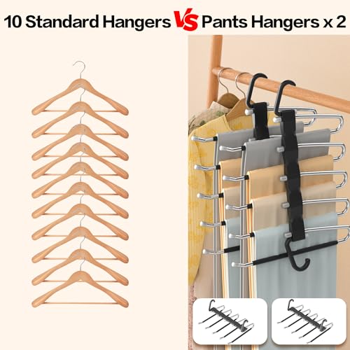Pants Hangers Space Saving - 4 PCS Closet Organizer and Storage Jean Hangers, Stainless Steel Anti-Slip Clothes Hanger Scarf Holder Pants for Jeans Leggings Trousers Rack for Back to School, Black - size: 4