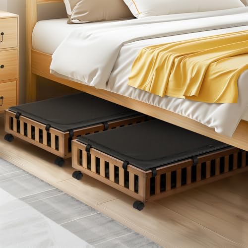 Gashell 2 Pack Bamboo Under Bed Storage with Wheels, 39”x20”x7.8” Lager Under Bed Storage Containers (Brown) - color: Brown