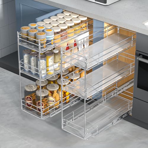 ROOMTEC Pull Out Spice Rack for Narrow Cabinet (6" W X 20½" D),3 Tier Heavy Duty Sliding Spice Cabinet Organization Shelf Racks, Pull Out Shelves Under Cabinet Storage for Kitchen - size: 6" W x 20½" D, 3 Tier, Heavy Duty