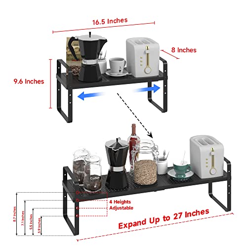 Expandable Cabinet Shelf Organizer Adjustable Metal Spice Rack Stackable Freestanding Counter Storage Shelves for Kitchen Cabinet Under Sink Office Desk (Black - 1Pack - L16.5-27'' * W8'' * H9.6'') - color: Black - 1pack - L16.5-27'' * W8'' * H9.6''