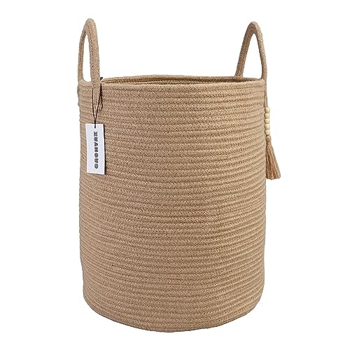XUANGUO Rope Laundry Basket Laundry Hamper for Clothes Woven Storage Basket for Living Room Bedroom Boho Tall Rope Baskets for Blanket Toys Pillow Towels Baby Nursery Hamper Bin jute - color: jute, size: Regular