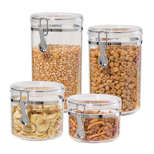Oggi 4pc Clear Canister Set with Clamp Lids Airtight Containers in Sizes Ideal for Kitchen & Pantry Storage of Bulk, Dry Foods Including Flour, Sugar, Coffee, Rice, Tea, Spices & Herbs - size: 4-Piece Value Set