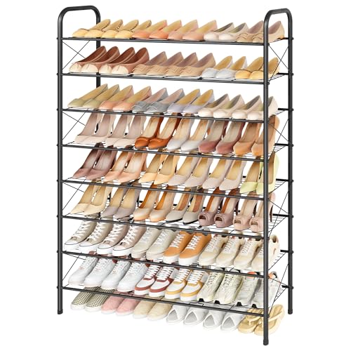 Hoctieon 8 Tier Shoe Rack for Closet, Durable Mesh Style Shoe Rack, Entryway Shoe Shelf, Shoe Storage Organizer for Hallway, Bedroom, Living Room, Wardrobe, Black - color: Black, size: 8 Tier
